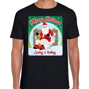 Bellatio Fout kerst t-shirt merry shitmas turkey zwart voor heren