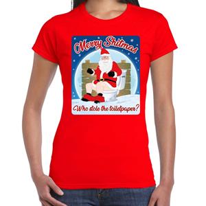 Bellatio Fout kerst t-shirt merry shitmas turkey rood voor dames