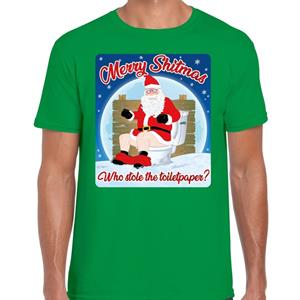 Bellatio Fout kerst t-shirt merry shitmas toiletpaper groen voor heren