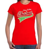 Bellatio Fout kerst t-shirt merry fucking Christmas rood voor dames