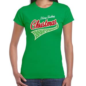 Bellatio Fout kerst t-shirt merry fucking Christmas groen voor dames