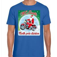 Bellatio Fout kerst t-shirt MC Santa blauw heren Blauw