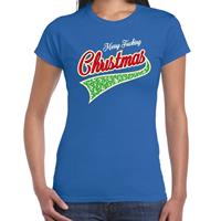 Bellatio Fout kerst t-shirt merry fucking Christmas blauw voor dames