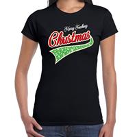 Bellatio Fout kerst t-shirt merry fucking Christmas zwart voor dames