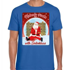 Bellatio Fout kerst t-shirt nobody fucks with sinterklaas blauw heren Blauw