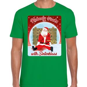 Bellatio Fout kerst t-shirt nobody fucks with sinterklaas groen heren Groen