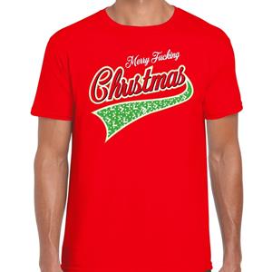 Bellatio Fout kerst t-shirt merry fucking Christmas rood voor heren