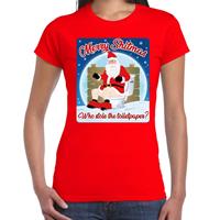 Bellatio Fout kerst t-shirt merry shitmas toiletpaper rood voor dames