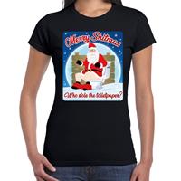 Bellatio Fout kerst t-shirt merry shitmas toiletpaper zwart voor dames