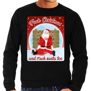 Bellatio Foute Kersttrui Fuck Christmas and fuck santa too zwart heren (48) Zwart