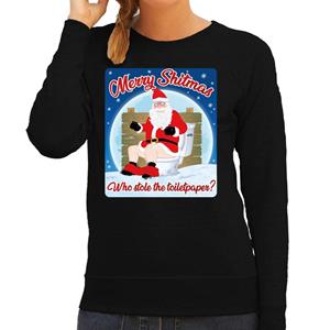 Bellatio Foute kersttrui merry shitmas toiletpaper zwart voor dames