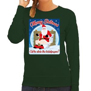 Bellatio Foute kersttrui merry shitmas toiletpaper groen voor dames