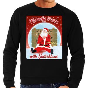 Bellatio Foute Kersttrui Nobody fucks with Sinterklaas zwart voor heren