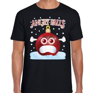 Bellatio Fout kerst shirt Angry balls zwart voor heren