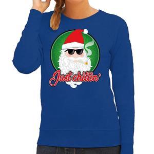 Bellatio Foute Kersttrui just chillin blauw voor dames
