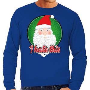 Bellatio Foute Kersttrui I hate this blauw voor heren