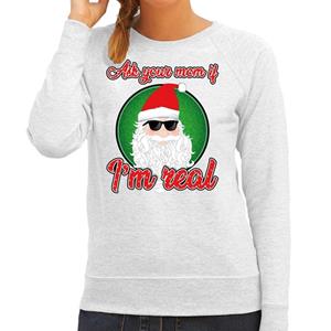 Bellatio Foute Kersttrui Ask your mom grijs voor dames