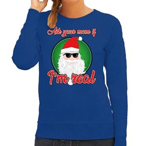 Bellatio Foute Kersttrui Ask your mom blauw voor dames
