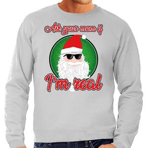 Bellatio Foute Kersttrui ask your mom grijs voor heren