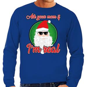 Bellatio Foute Kersttrui ask your mom blauw voor heren