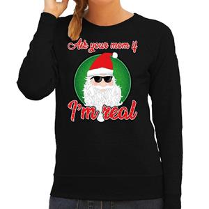 Bellatio Foute Kersttrui Ask your mom zwart voor dames