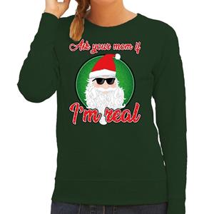 Bellatio Foute Kersttrui Ask your mom groen voor dames