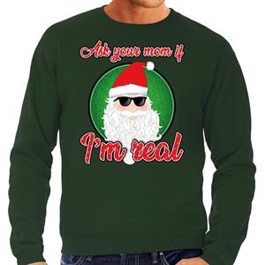 Bellatio Foute Kersttrui ask your mom groen voor heren