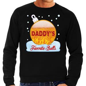 Bellatio Foute kerst sweater / trui daddy favorite balls bier zwart heren (48) Zwart