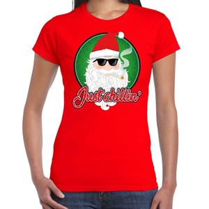 Bellatio Fout kerst shirt just chillin stoere santa rood voor dames