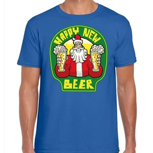 Bellatio Fout Nieuwjaar / Kerstshirt happy new beer / bier blauw heren (48) Blauw