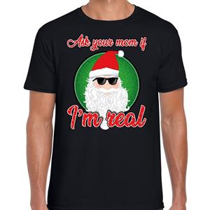 Bellatio Fout Kerstshirt cool Santa I am real zwart voor heren