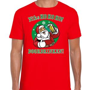 Bellatio Fout Kerst shirt bier drinkende santa ho ho ho rood voor heren