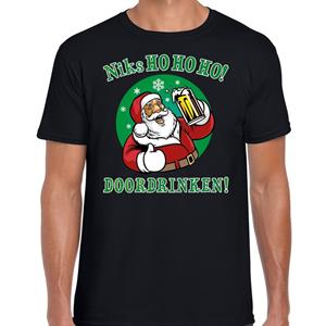 Bellatio Fout Kerst shirt bier drinkende santa ho ho ho zwart voor heren