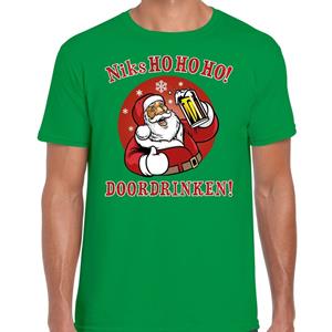 Bellatio Fout Kerst shirt bier drinkende santa ho ho ho groen voor heren