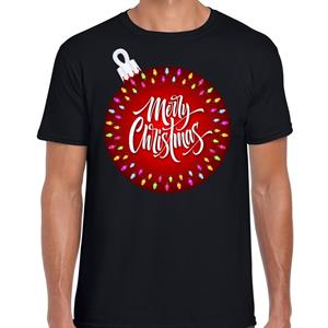 Bellatio Fout kerst shirt kerstbal Merry Christmas zwart voor heren