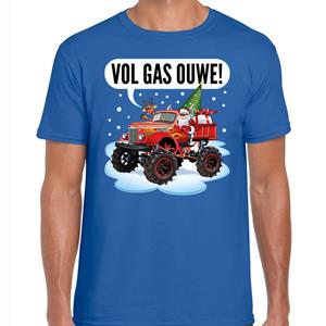 Bellatio Fout kerst shirt Monstertruck Santa blauw voor heren