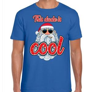 Bellatio Fout kerst shirt Stoere kerstman this dude is cool blauw heren (48) Blauw