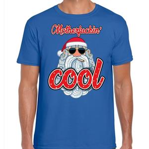 Bellatio Fout kerst shirt Stoere kerstman motherfucking cool blauw heren (48) Blauw