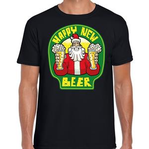 Bellatio Fout Nieuwjaar / Kerstshirt happy new beer / bier zwart heren (48) Zwart