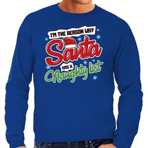Bellatio Foute Kersttrui why santa has a naughty list blauw voor heren