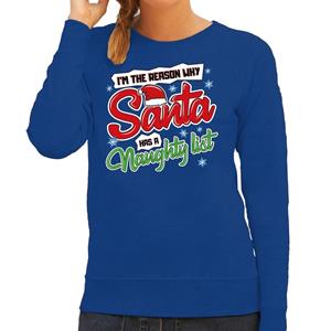 Bellatio Foute Kersttrui why santa has a naughty list blauw voor dames