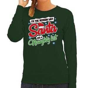 Bellatio Foute Kersttrui why santa has a naughty list groen voor dames