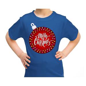 Bellatio Fout kerst shirt kerstbal merry christmas blauw voor kids