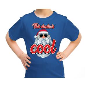 Bellatio Fout kerst shirt rokende santa this dude is cool blauw voor kids