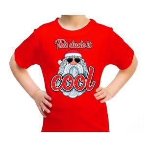 Bellatio Fout kerst shirt rokende santa this dude is cool rood voor kids