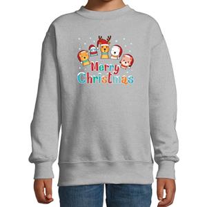 Bellatio Foute kersttrui / sweater dieren Merry christmas grijs kids 3-4 jaar (98/104) Grijs