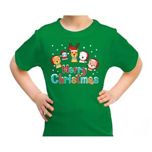 Bellatio Fout kerst shirt / t-shirt dieren Merry christmas groen kids (104-110) Groen