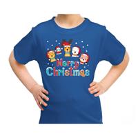 Bellatio Fout kerst shirt / t-shirt dieren Merry christmas blauw kids (116-134) Blauw