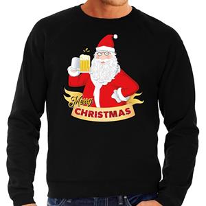 Bellatio Foute Kersttrui kerstman met een peul bier zwart voor heren