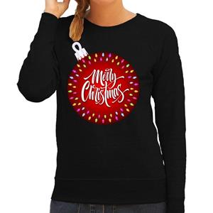 Bellatio Foute kersttrui / sweater kerstbal merry christmas zwart dames Zwart